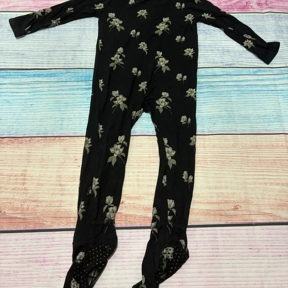 Kyte Baby 12-18M Black Bamboo Floral Zipper Sleeper EUC